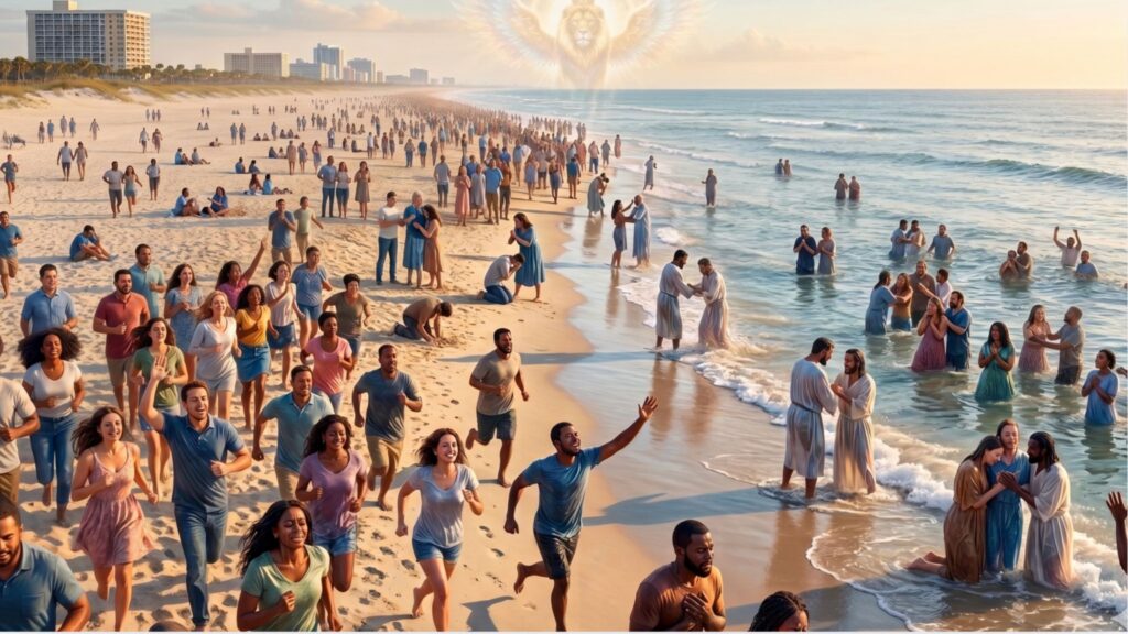 Beach Baptism with the Lion of Judah watching
