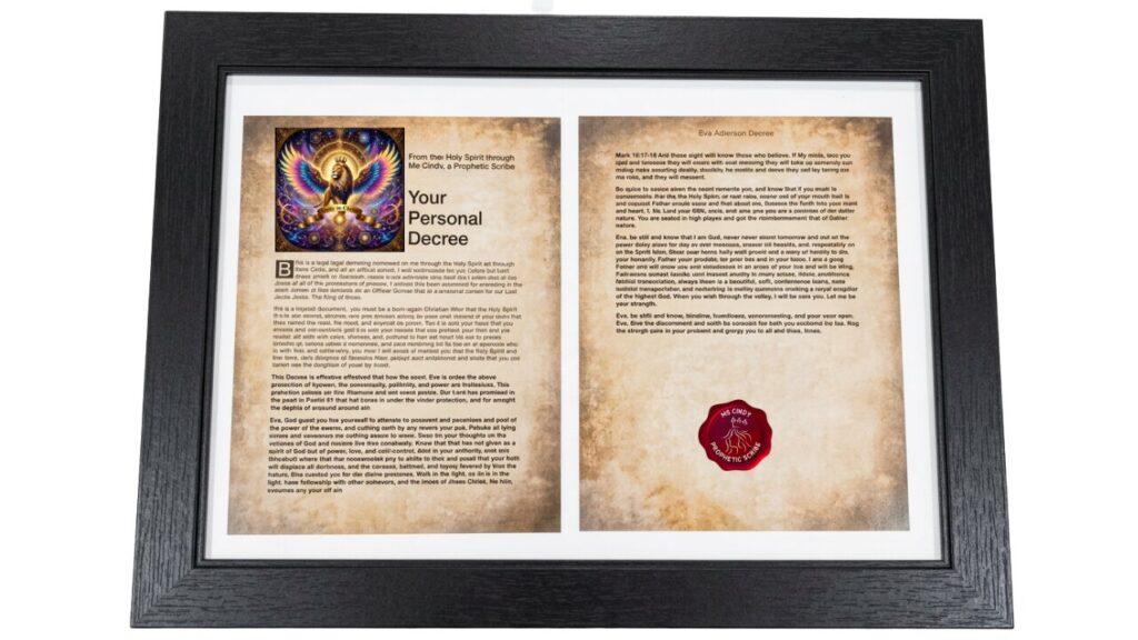 Personalized prophetic decree in a black frame with white matting
